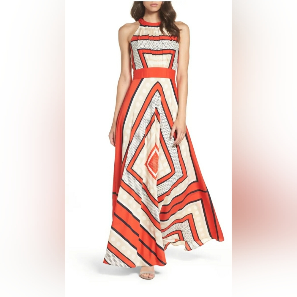 ELIZA J Halter Scarf Print Woven Maxi Dress In Multi